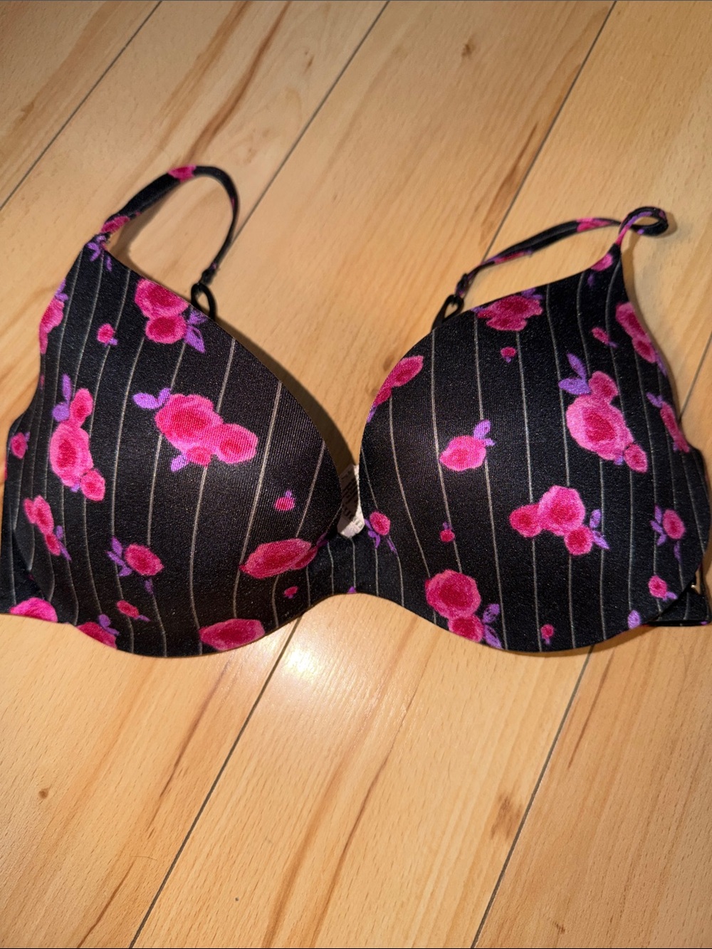 La SENZA Black Bra with Pink Floral Print